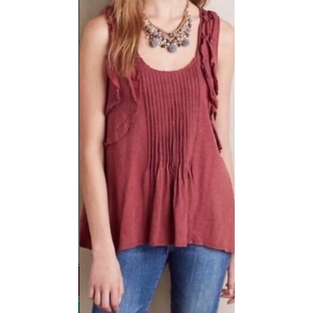 Deletta Anthropologie cranberry ruffled tank top